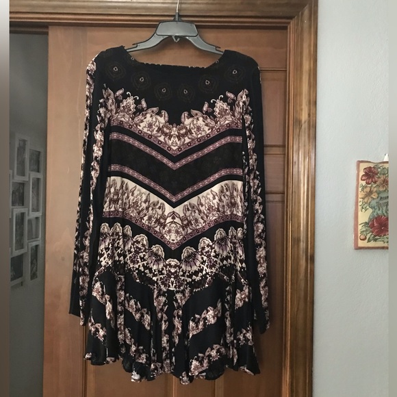 Free People Black Geometric Mini Dress Long Sleeve Open Back, XS, Festival Dress - Picture 5 of 13